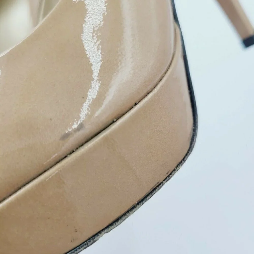 Stuart Weitzman Neutral Patent Leather Platform Peep Toe Pumps Size 8.5M